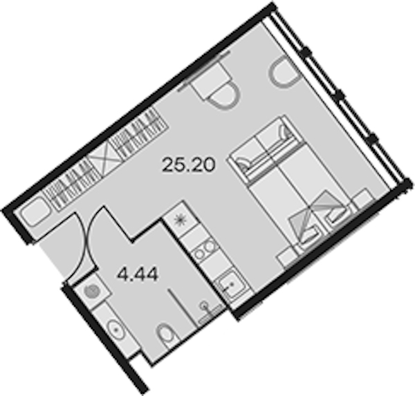 Квартира студия 29.64 м², 4/15 эт., Апарт-отель «Апарт-отель 25-7 Заневский»